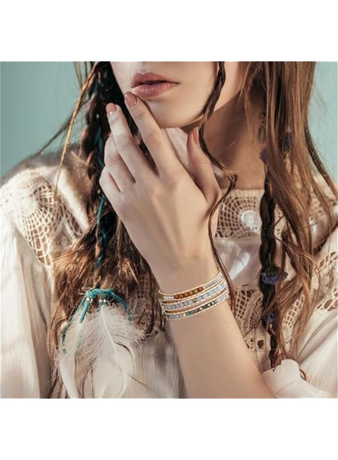 Arabest Boho 5 Wrap Bead Bracelet for Men Women - Handmade Adjustable Natural Chakras Stone Crystal Beaded Bracelets Cuff Rope Yoga Healing Bracelet Bangle Hippie Jewelry - Image 4