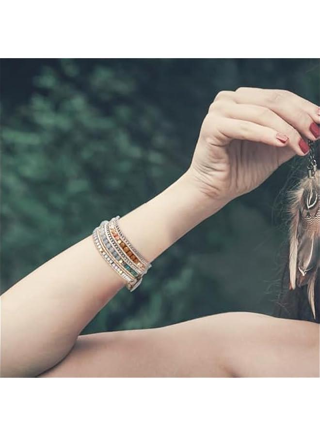 Arabest Boho 5 Wrap Bead Bracelet for Men Women - Handmade Adjustable Natural Chakras Stone Crystal Beaded Bracelets Cuff Rope Yoga Healing Bracelet Bangle Hippie Jewelry - Image 5