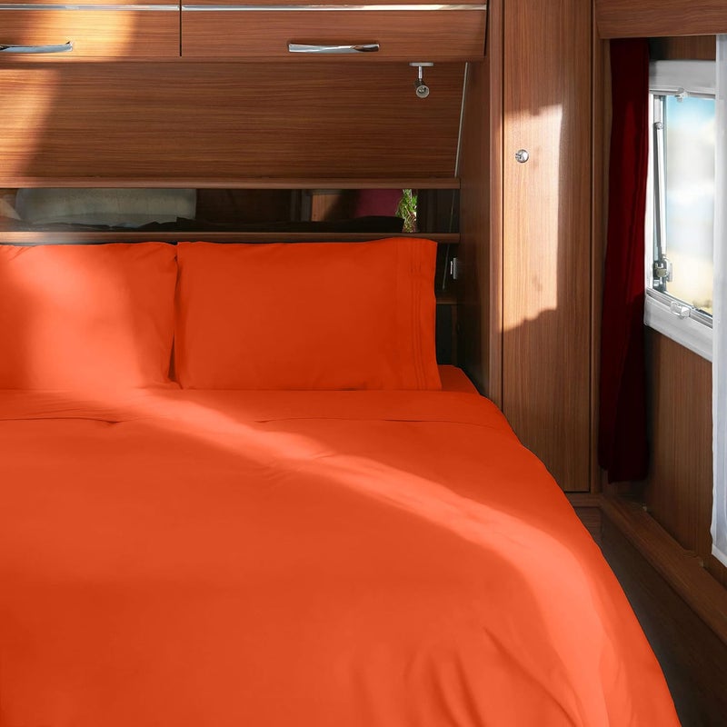 mellanni Mellanni RV Short Queen Sheets - 4 PC Iconic Collection Bedding Sheets & Pillowcases - Hotel Luxury  Extra Soft  Cooling Bed Sheets - Deep Pocket up to 10 inch (RV/Short Queen  Poppy Orange)  - Image 1