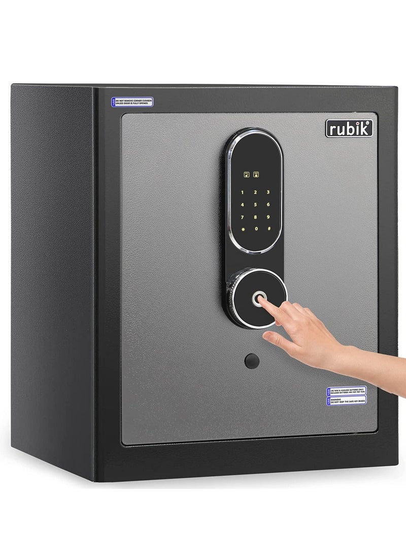 Rubik - Safe Box Biometric Fingerprint, Digital Touch Lock and Key, Large Capacity Suitable for Home Office Business (RB-MGF45, 45x38x32cm) Grey/Black - Image 1