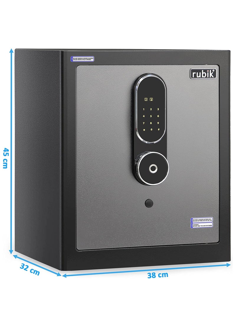 Rubik - Safe Box Biometric Fingerprint, Digital Touch Lock and Key, Large Capacity Suitable for Home Office Business (RB-MGF45, 45x38x32cm) Grey/Black - Image 1