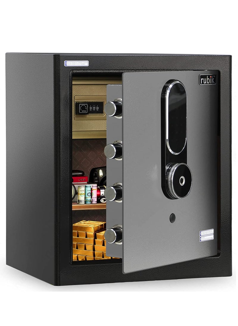 Rubik - Safe Box Biometric Fingerprint, Digital Touch Lock and Key, Large Capacity Suitable for Home Office Business (RB-MGF45, 45x38x32cm) Grey/Black - Image 1