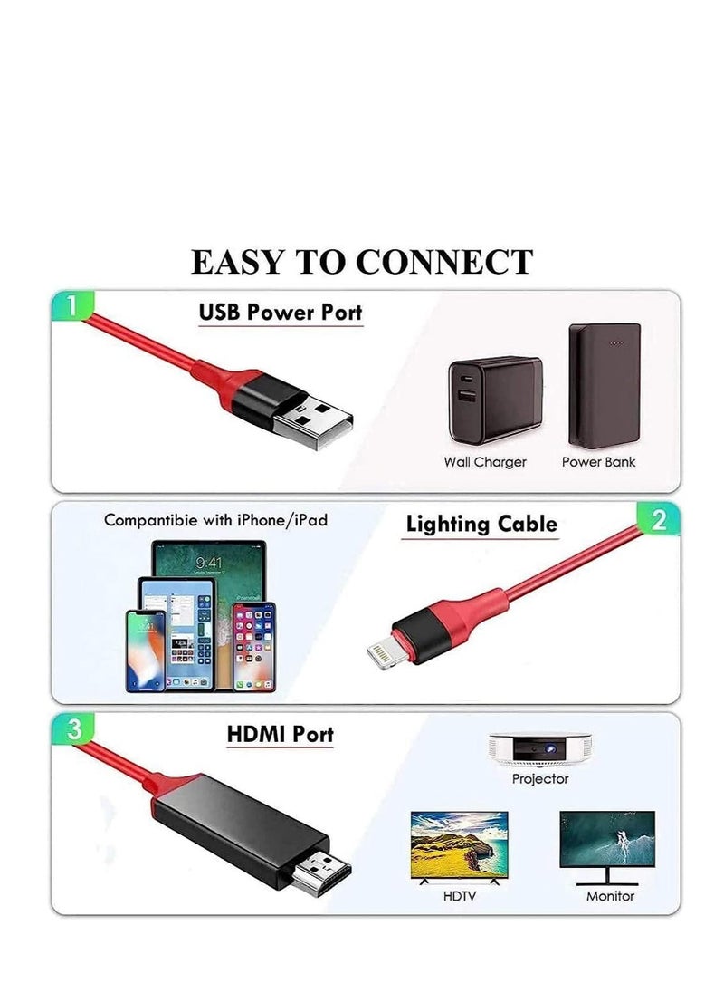 Ntech - NTECH Lightning to HDMI Adapter Cable, 1080P HDTV 4K Digital AV Sync Audio & Video Connectors Cord For iPhone 14/13 Pro Max/XR/XS/8 iPad Pro/Air/Mini/iPod to TV/Projector/Monitor - Image 1