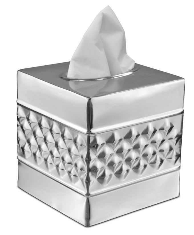 HANDCRAFTED GEOMETRIC EMBOSSED TISSUE BOX COVER SQUARE NICKEL CHROME HOLDER SQUARE METAL DRESSER ACCESSORIES DECORATIVE TISSUE BOX HOLDER NICKEL CHROME FINISH TISSUE COVER