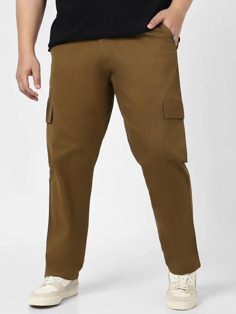 Urbano Plus Men's Brown Regular Fit Solid Cargo Chino Pant with 6 Pockets Stretchable