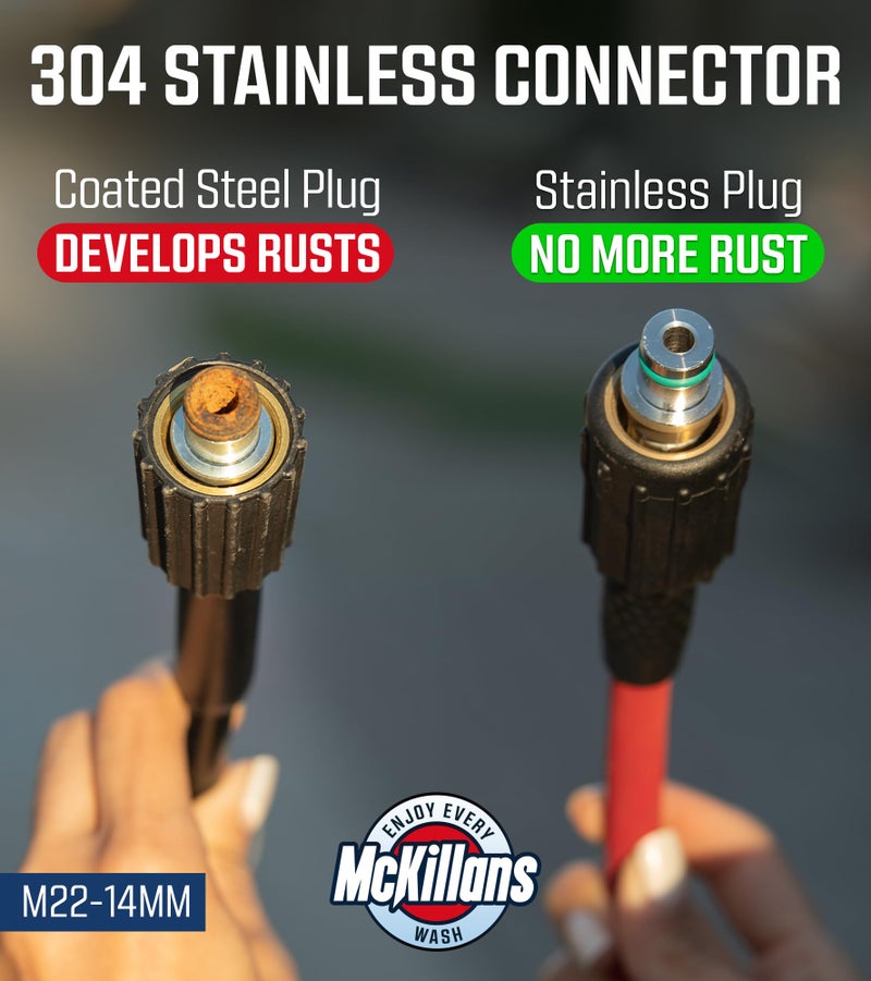 McKillansÂ® Pressure Washer Hose 50 ft - Flexible & Kink-resistant - Steel-Braided & Durable- M22-14mm Stainless Steel Plug - Power Washer Hose - High Pressure 1/4" Inner Diameter - Long 50 ft Reach - Image 3