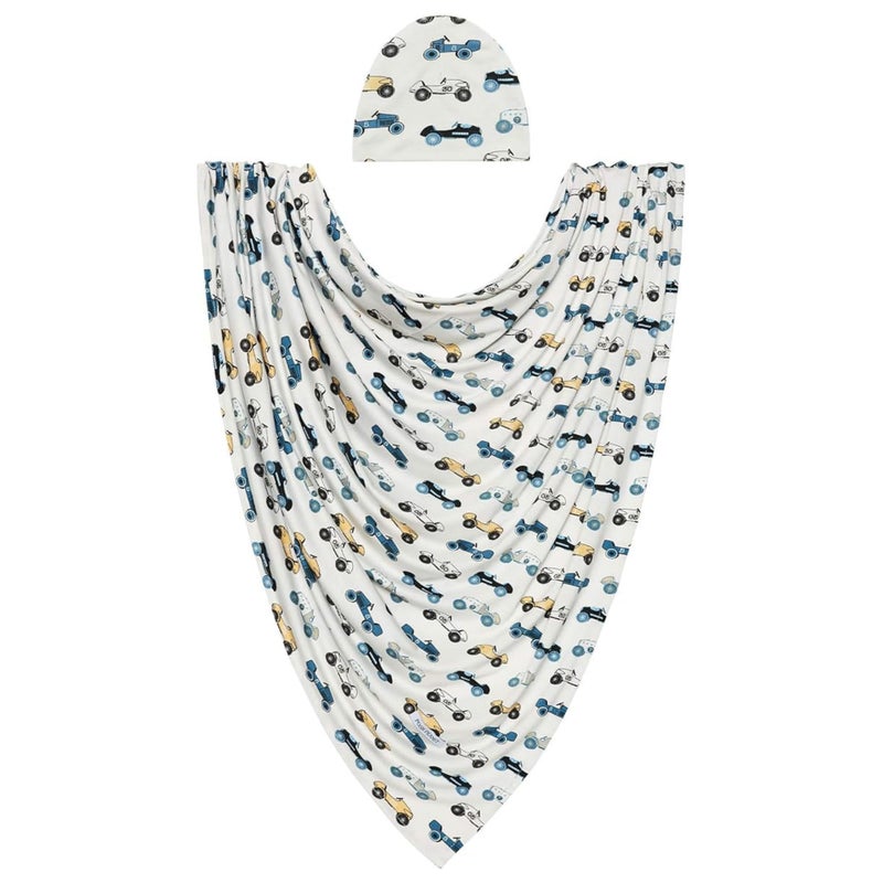 Posh Peanut Unisex Baby Swaddle Blanket - Large Premium Knit Viscose from Bamboo - Infant Swaddle Wrap, Receiving Blanket and Beanie Set, Baby Shower Newborn Gift, Registry - Enzo - Image 1