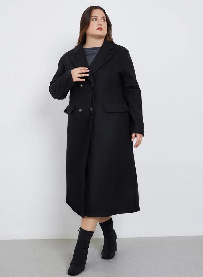 Styli Styli Plus Size Double-Breasted Wool Like Coat