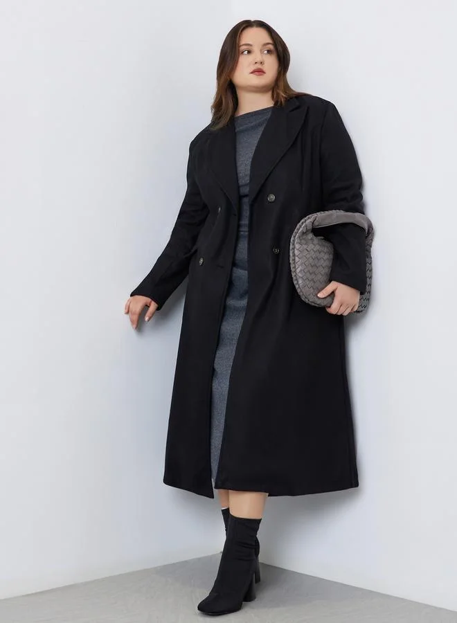 Styli Styli Plus Size Double-Breasted Wool Like Coat