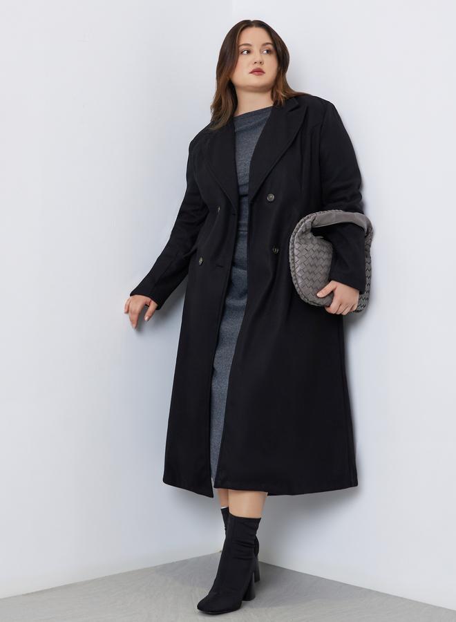Styli Plus Size Double-Breasted Wool Like Coat - Image 1