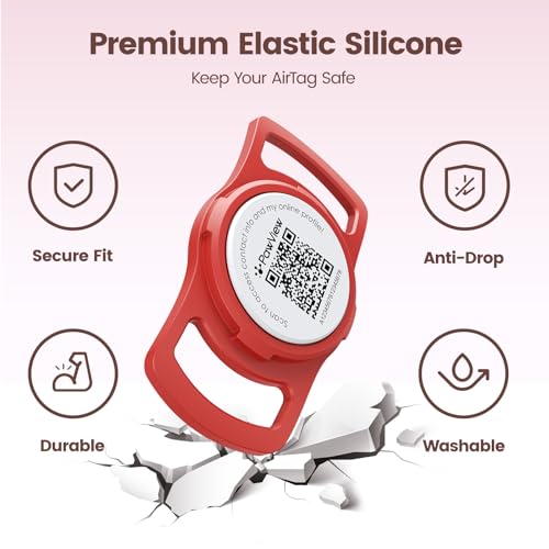 PawView for AirTag Dog Collar Holder with QR Code,Scan Alert, Instant Location, Pet Online Profile, Contacts Info, APP Remote Control, for AirTag Accessories (1 Pack, Red) - Image 2