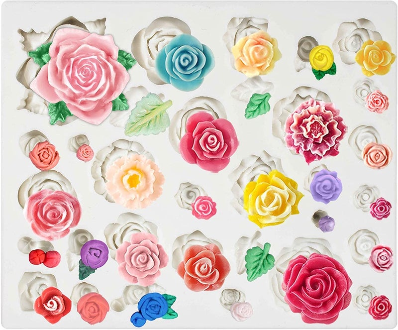 Jubilant 32 Cavity Roses Flower Fondant Candy Silicone Mold for Sugarcraft Cake Decoration, Cupcake Topper, Polymer Clay, Soap Wax Making, Resin Jewelry Casting Crafting Projects - Image 1
