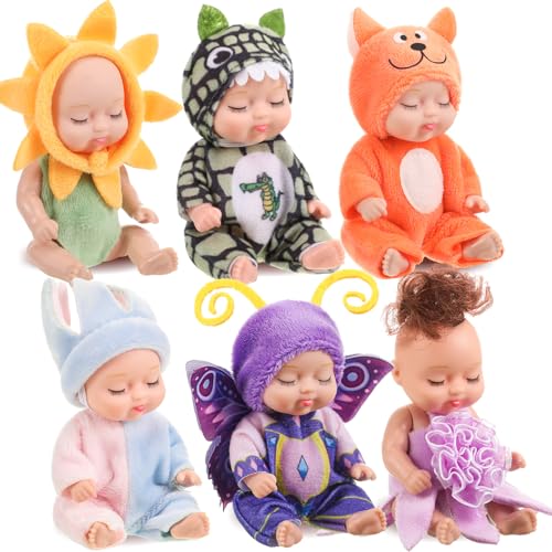 Hanaive 6 Pcs Mini Baby Dolls 4 Inch Easter Basket Dolls Tiny Reborn Cute Baby Dolls Lifelike Realistic Holiday Birthday Doll Gifts Set for Girls Toddlers Kids Basket StuffersClassic - Image 1