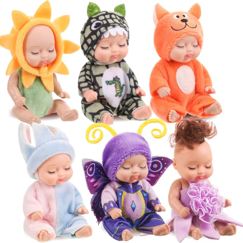 Hanaive 6 Pcs Mini Baby Dolls 4 Inch Easter Basket Dolls Tiny Reborn Cute Baby Dolls Lifelike Realistic Holiday Birthday Doll Gifts Set for Girls Toddlers Kids Basket StuffersClassic - Image 3