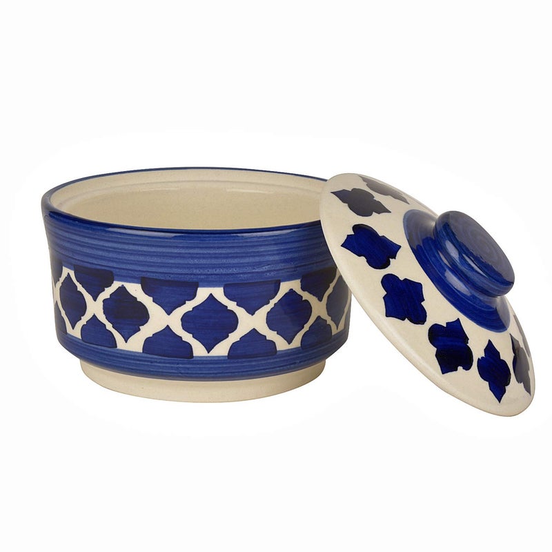 StyleMyWay StyleMyWay Studio Pottery Handpainted Ceramic Serving Donga with Lid Casserole Set Set of 3 Blue Dinner Serving Set Stackable Kitchen Bowl Set  - Image 5