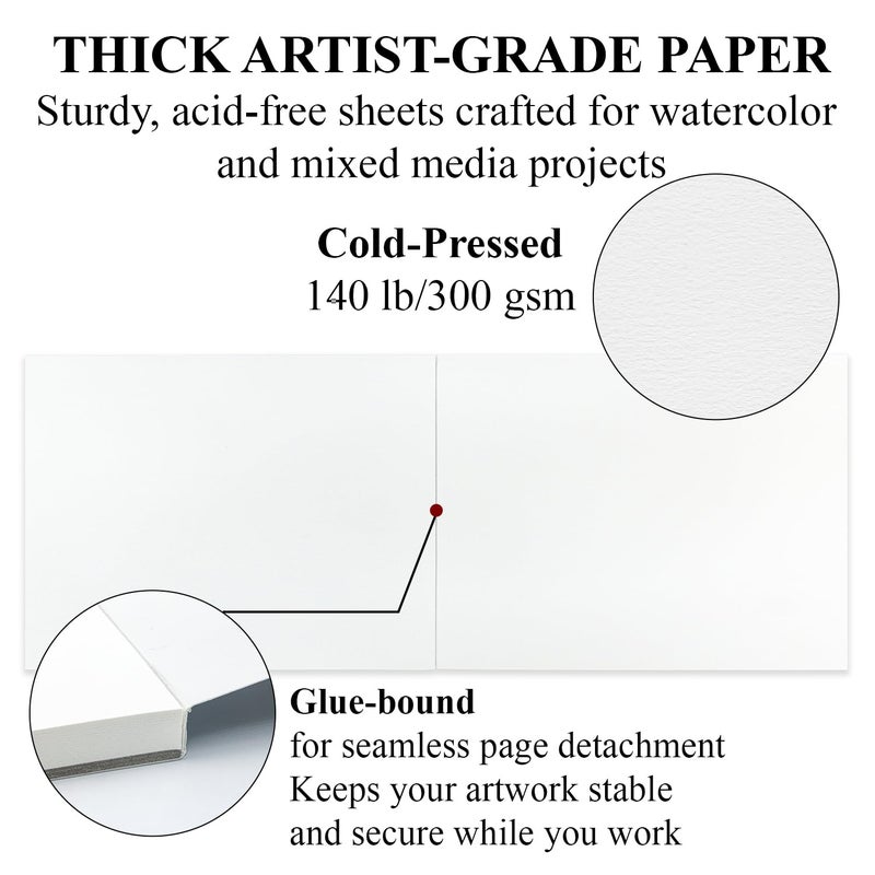 Ogfu Water Color Paper Pad 9 x 12, Cold-Pressed Watercolor Paper 300gsm/140lb Watercolor Pad for Painting for Beginners, Artists, Adults and Students, Watercolor Supplies for Adults, White. - Image 2
