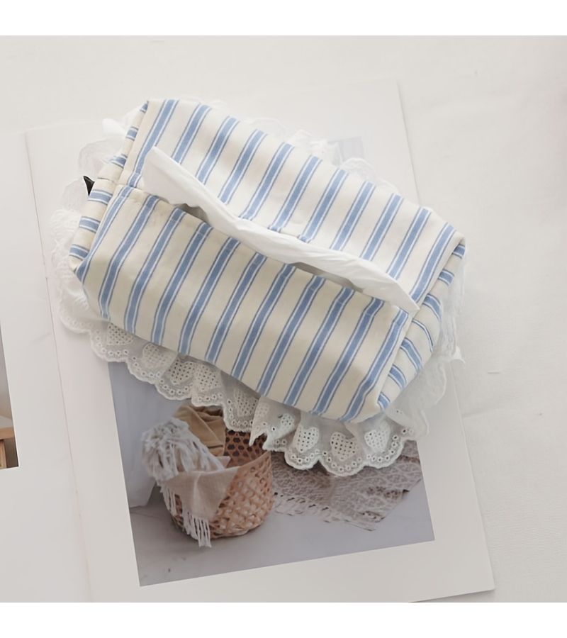 Creative Pink Stripes Tissue Box With Lace Edges For Living Room Bedroom And Car - Image 1
