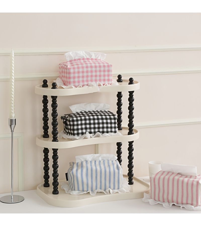 Creative Pink Stripes Tissue Box With Lace Edges For Living Room Bedroom And Car - Image 2