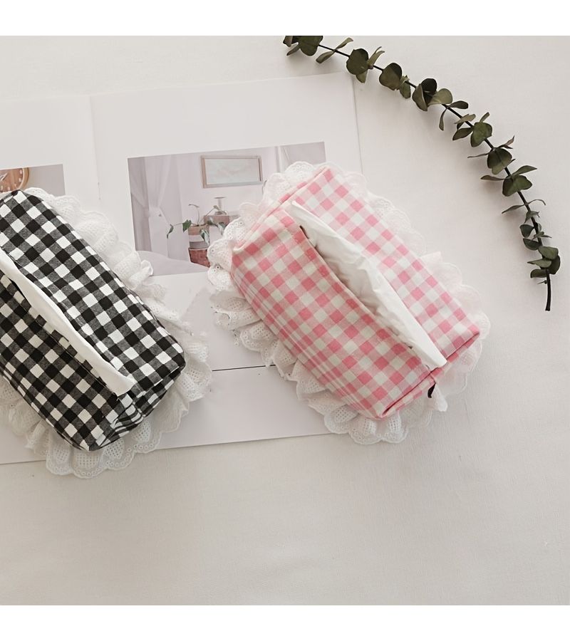 Creative Pink Stripes Tissue Box With Lace Edges For Living Room Bedroom And Car - Image 5