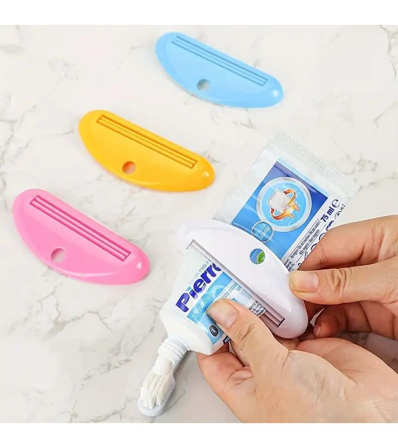 Set Of 4 One Button Manual Toothpaste Dispensers For Touch Free Hygiene Plastic - Image 1