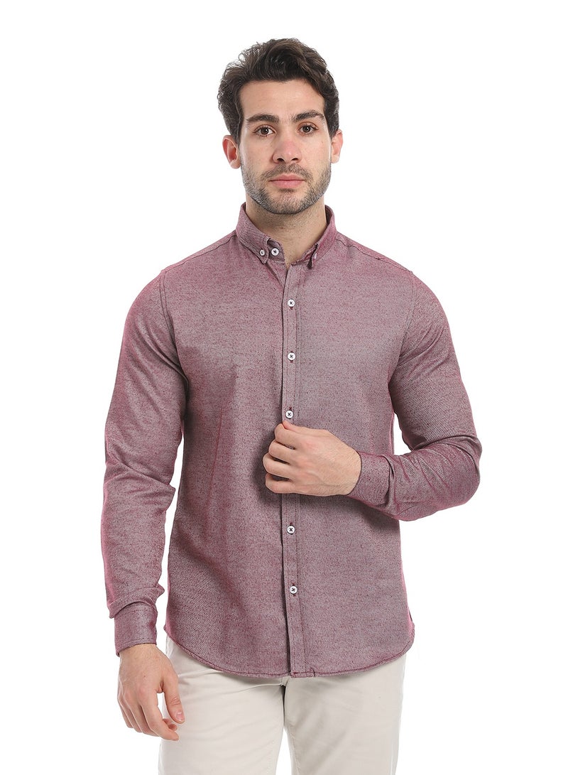 Andora Classic Heather Cotton Long Sleeve Shirt_Wind Red  - Image 1