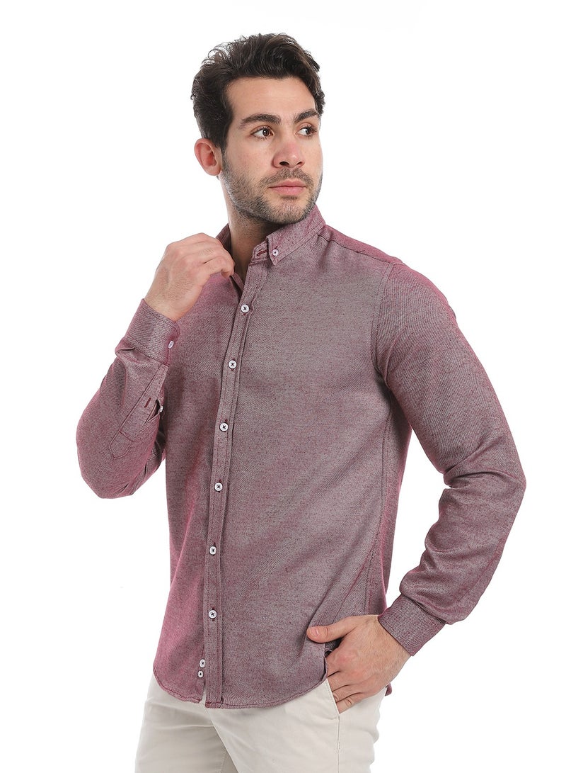 Andora Classic Heather Cotton Long Sleeve Shirt_Wind Red  - Image 2