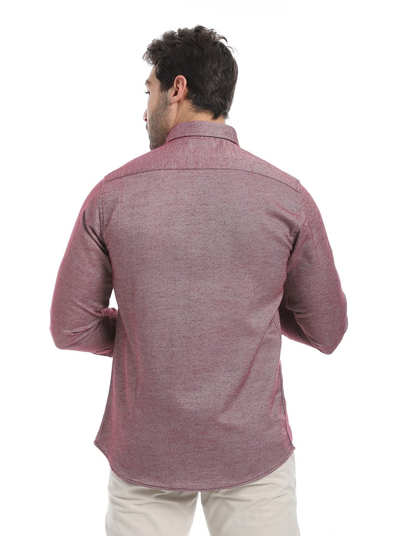 Andora Classic Heather Cotton Long Sleeve Shirt_Wind Red  - Image 3