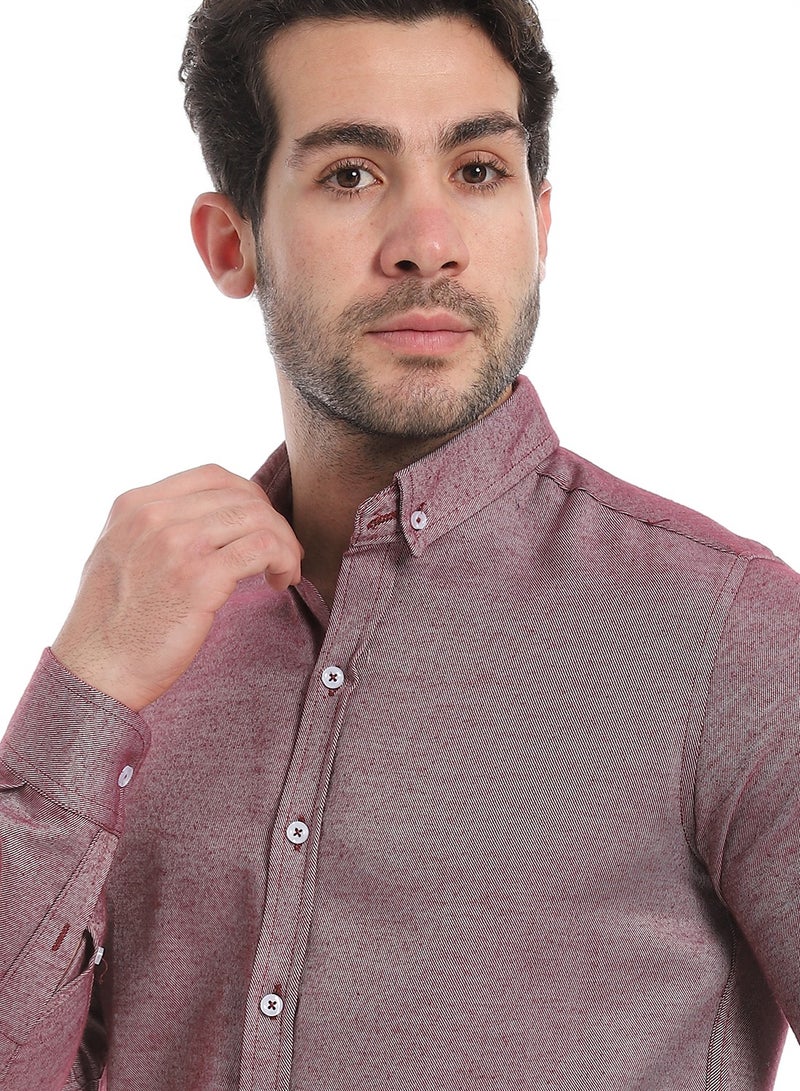 Andora Classic Heather Cotton Long Sleeve Shirt_Wind Red  - Image 4