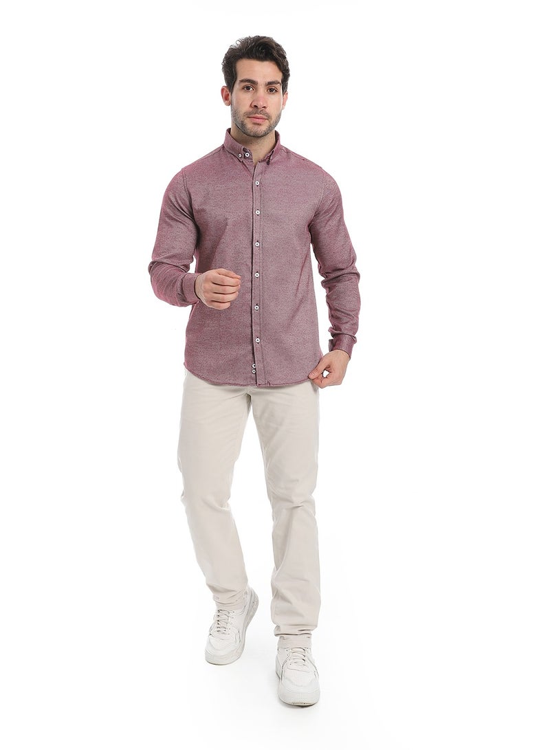 Andora Classic Heather Cotton Long Sleeve Shirt_Wind Red  - Image 5