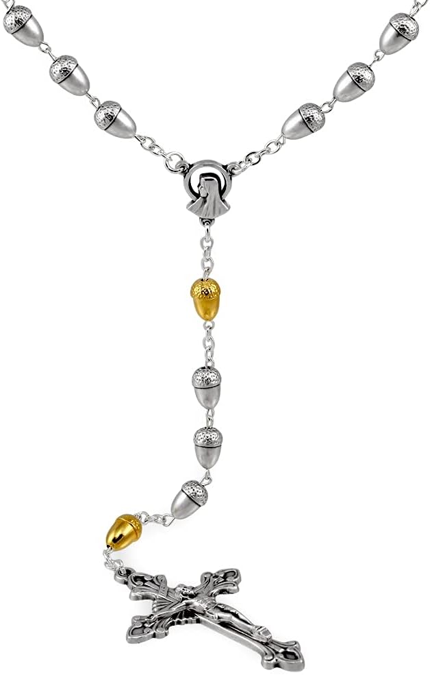RosaryMart Rosary Silver Gold Acorn Beads Our Lady of Lourdes - Image 1
