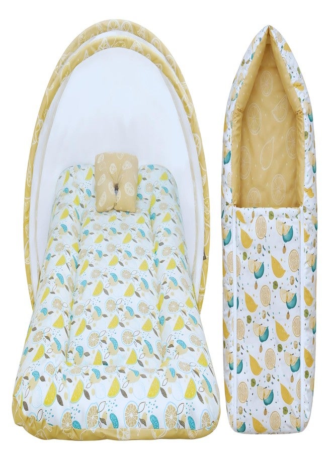 Toddylon Baby Bedding Set for New Born | Cotton Baby Bed with Mosquito Net, Carry Bag | Infant Carry Bed (0–6 Months, Orange Lemon) - Image 1