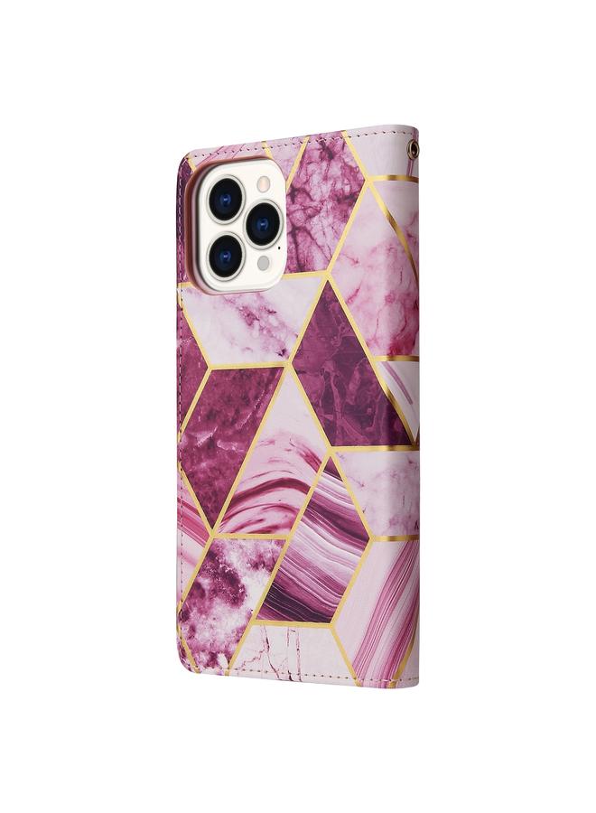 زبون جراب لهاتف iPhone 13 Pro مصنوع من جلد البولي يوريثان مع خياطة برونزية رخامية مع حامل وفتحات للبطاقات ومحفظة وإطار للصور - Image 3