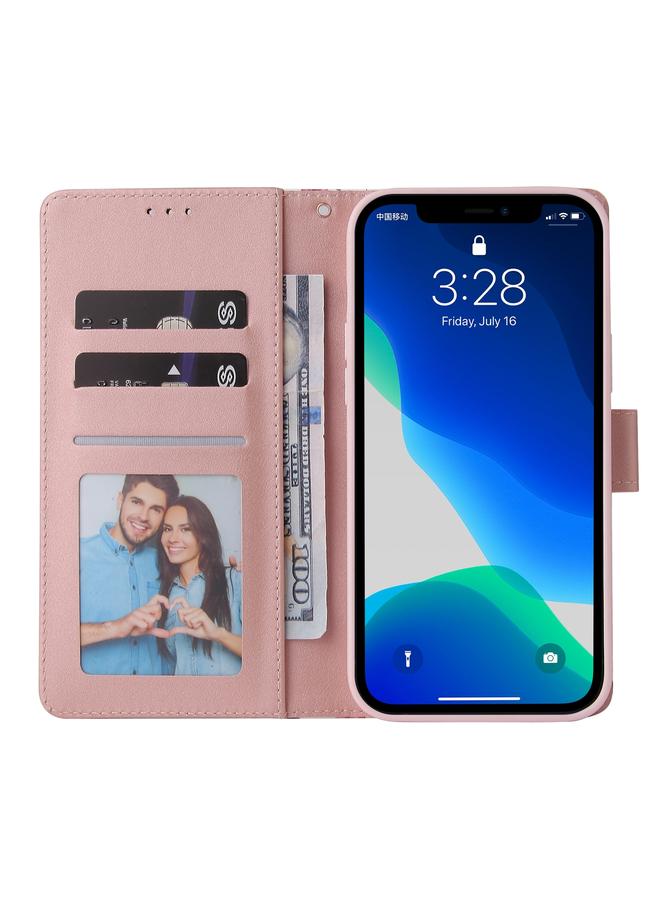 زبون جراب لهاتف iPhone 13 Pro مصنوع من جلد البولي يوريثان مع خياطة برونزية رخامية مع حامل وفتحات للبطاقات ومحفظة وإطار للصور - Image 4