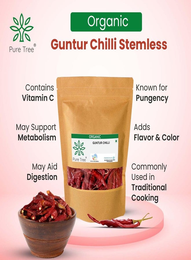 Pure Tree Certified Organic Guntur Mirchi Whole | 200 g | Stemless Guntur Red Chilli Dry | Red Chilly Dried Whole Guntur | Guntur Chilli | Organic Guntur Red Chillies For Pungent Flavor - Image 3