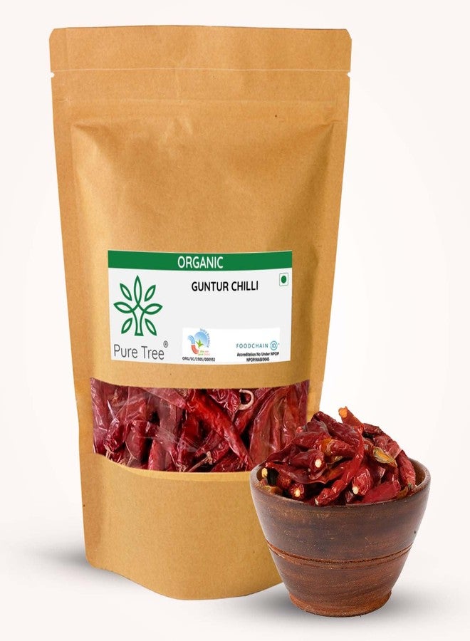 Pure Tree Certified Organic Guntur Mirchi Whole | 200 g | Stemless Guntur Red Chilli Dry | Red Chilly Dried Whole Guntur | Guntur Chilli | Organic Guntur Red Chillies For Pungent Flavor - Image 1