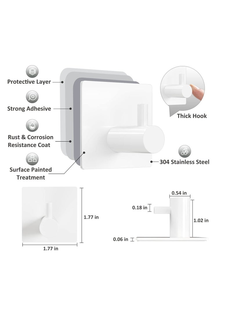 SOLARAE Adhesive Hooks, 4 Pcs White Adhesive Towel Hooks, Waterproof Self Adhesive Shower Wall Hooks, Heavy Duty Bathroom Towel Holder, for Hanging Coat, Hat, Key, Clothes, Closet Wall Hook - Image 3