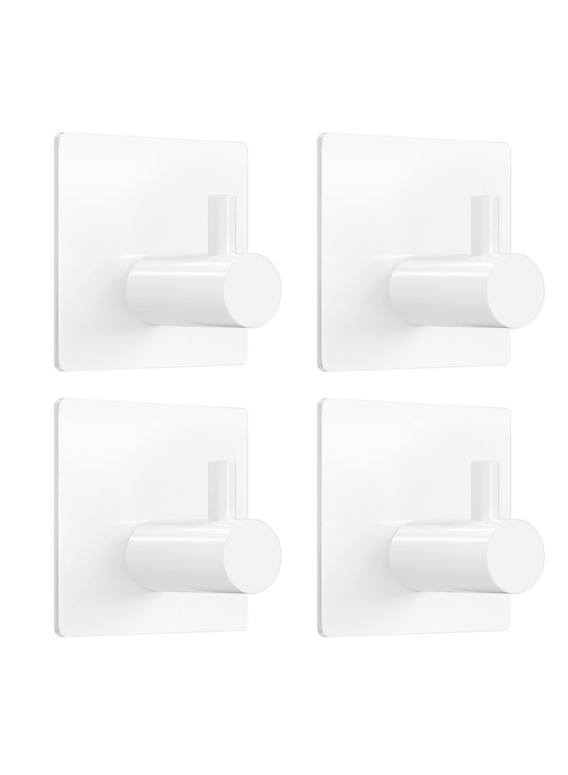 SOLARAE Adhesive Hooks, 4 Pcs White Adhesive Towel Hooks, Waterproof Self Adhesive Shower Wall Hooks, Heavy Duty Bathroom Towel Holder, for Hanging Coat, Hat, Key, Clothes, Closet Wall Hook - Image 1