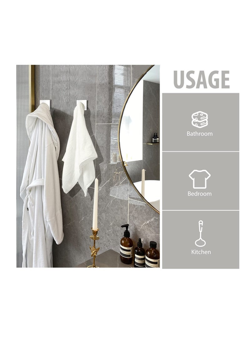 SOLARAE Adhesive Hooks, 4 Pcs White Adhesive Towel Hooks, Waterproof Self Adhesive Shower Wall Hooks, Heavy Duty Bathroom Towel Holder, for Hanging Coat, Hat, Key, Clothes, Closet Wall Hook - Image 5