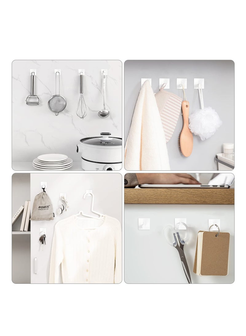SOLARAE Adhesive Hooks, 4 Pcs White Adhesive Towel Hooks, Waterproof Self Adhesive Shower Wall Hooks, Heavy Duty Bathroom Towel Holder, for Hanging Coat, Hat, Key, Clothes, Closet Wall Hook - Image 2