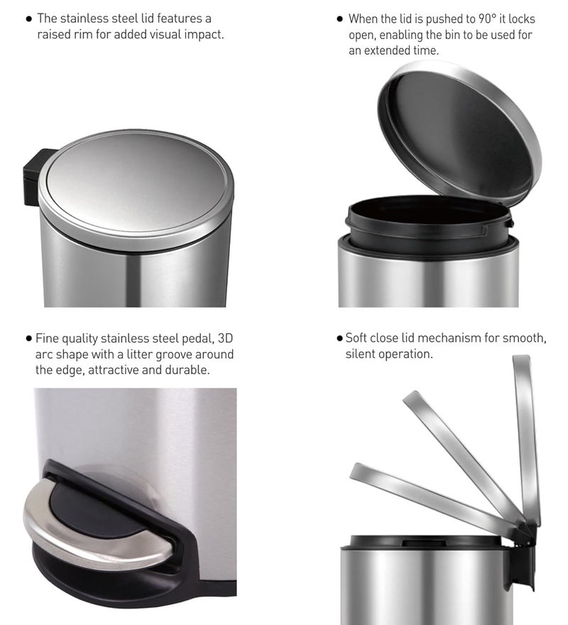 Obsessions Obsessions Fingerprint Resistant Round Step Dustbin with Liner 8 Litre Metallic  - Image 4