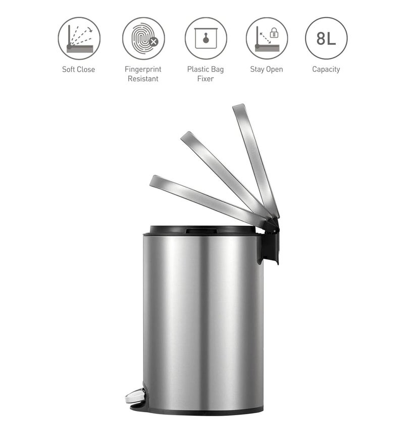 Obsessions Obsessions Fingerprint Resistant Round Step Dustbin with Liner 8 Litre Metallic  - Image 3