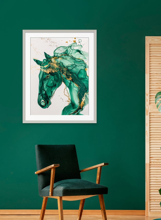 Art Decor Art Decor Green and Gold Horse Watercolor Abstract Water Color Ink Art with Matboard Wall Art Framed Fine Art Wall Décor for Living Room Bedroom Dining Room Office Gifting - Image 3