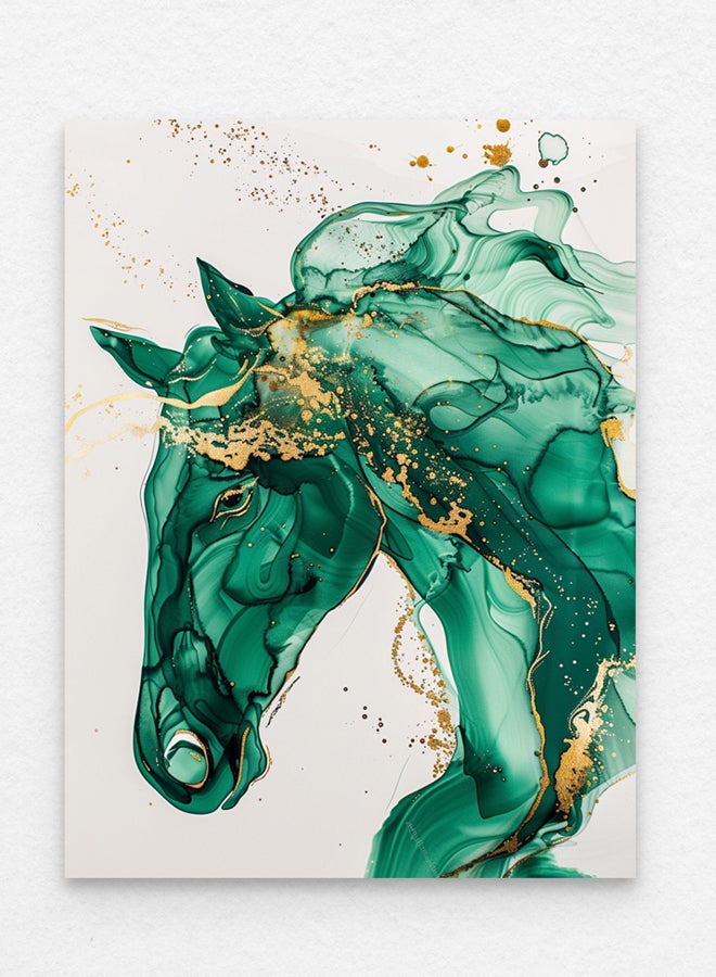 Art Decor Art Decor Green and Gold Horse Watercolor Abstract Water Color Ink Art with Matboard Wall Art Framed Fine Art Wall Décor for Living Room Bedroom Dining Room Office Gifting - Image 4