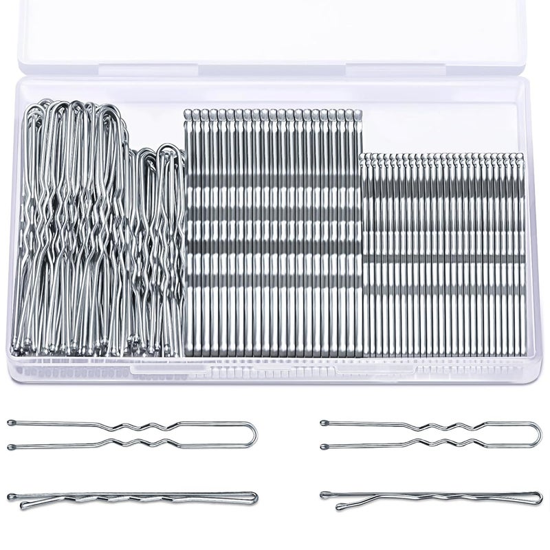 TsMADDTs Hair Pins Kits 200PCS Silver Bobby U Shaped Pins for Women Hair Styling Buns with Plastic Box 24IN  2IN