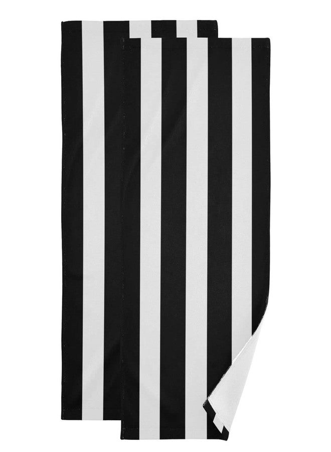 Giwawa Black and White Hand Towels - Classic Black and White Striped Towels Modern Simple Bath Towels Absorbent Microfiber Fingertip Towels for Bathroom Kitchen Gym 14 x 28 Inch, Set of 2 - Image 1