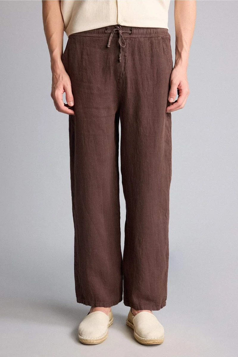 Defacto  Wide Leg 100% Linen Trousers for Men | Best Price UAE