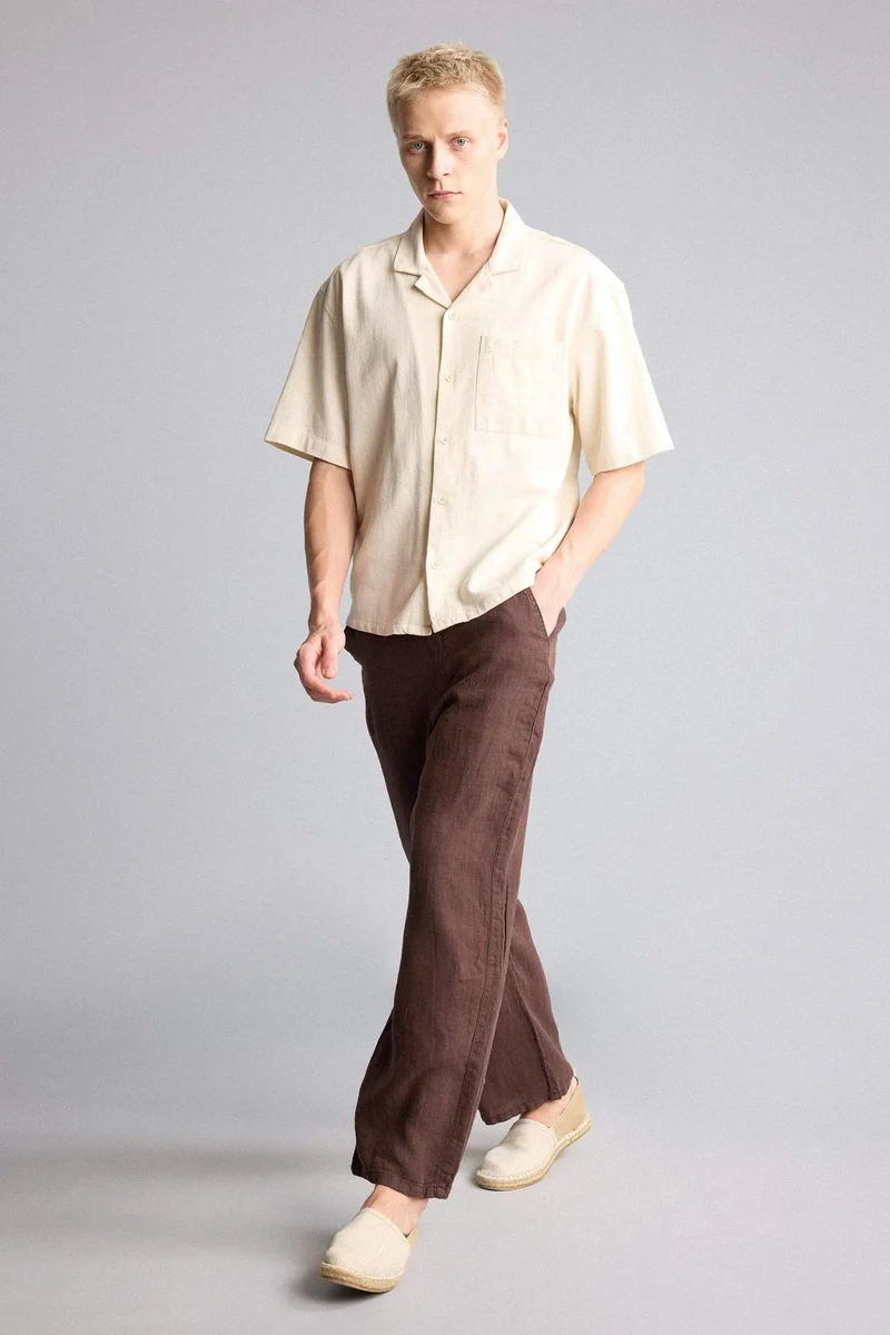 Defacto  Wide Leg 100% Linen Trousers for Men | Best Price UAE