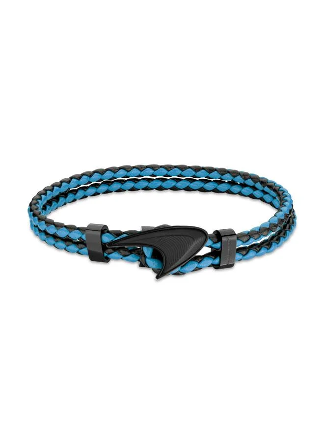 مكلارين Afiliet Leather Sky Blue and Black Bracelet for Men (Small)