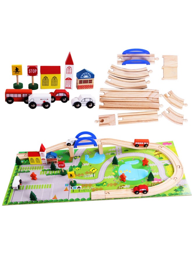 Mubei Traffic Scene Wooden Track Building Blocks Educational Toys Early Education Puzzle Kindergarten Parent-Child Children's Toys-Color:Mubei City Track - Image 1