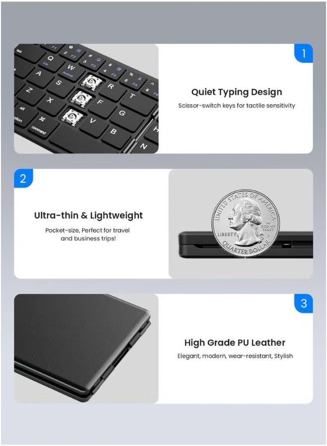 DUSALA Foldable Bluetooth Keyboard - Ultra Slim Wireless Portable Keyboard with Rechargeable Battery, Full-Size Layout, Compatible with iOS, Android, Windows, Tablets, Smartphones, and Laptops | Slim, Lightweight & Multi-Device - Image 4